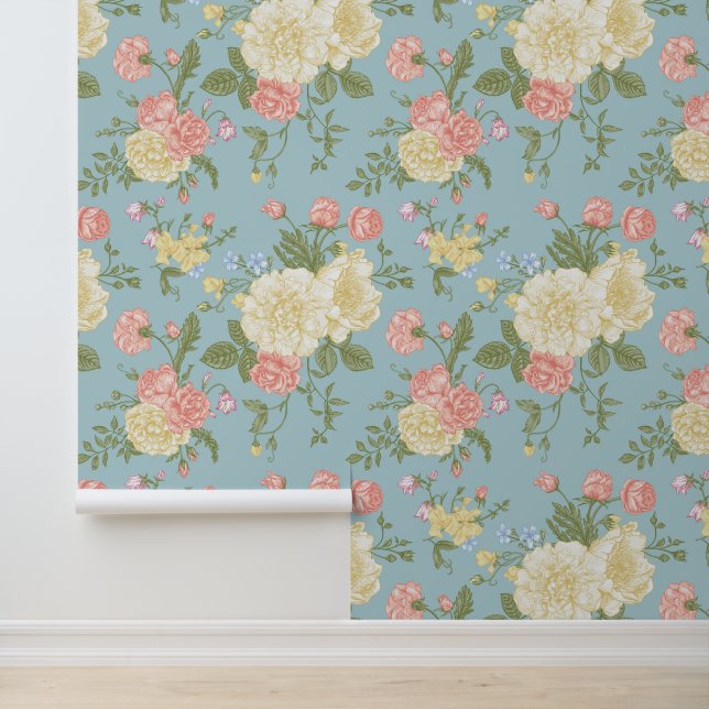 Garden Peony Floral Pattern Wallpaper (Application)