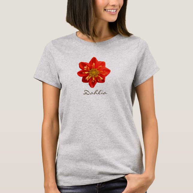 Garden Photo Orange Dahlia Flower Text T-Shirt (Front)