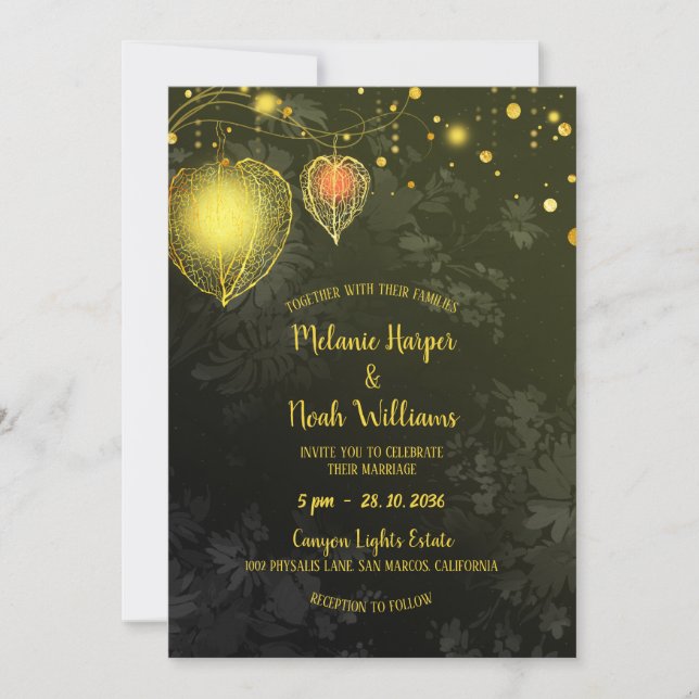 Garden Physalis Glam Wedding Lanterns Invitation (Front)