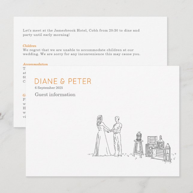 Garden Picnic Minimalist Black and White Wedding Enclosure Card (Front/Back)