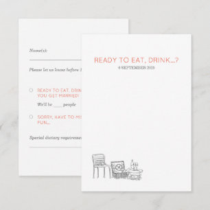 Garden Picnic Minimalist Black and White Wedding RSVP Card
