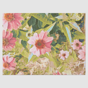 Garden Pink Coneflowers on Green Leaves Art Tissue Tissue Paper