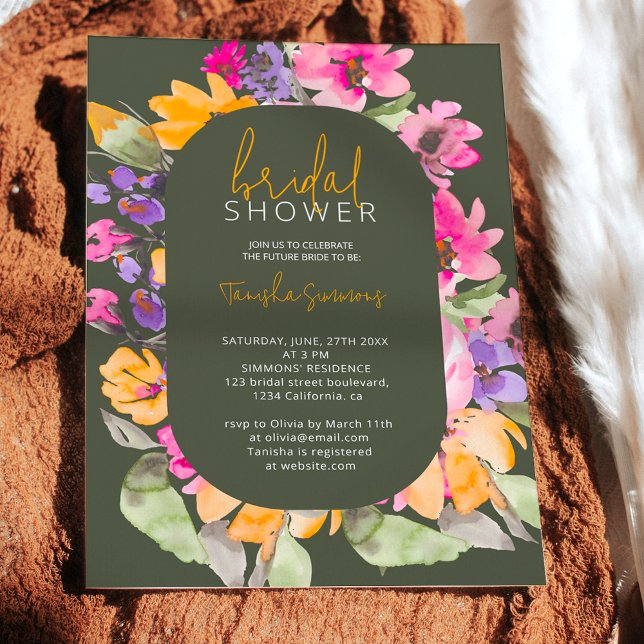Garden pink floral watercolor script bridal shower invitation (Creator Uploaded)