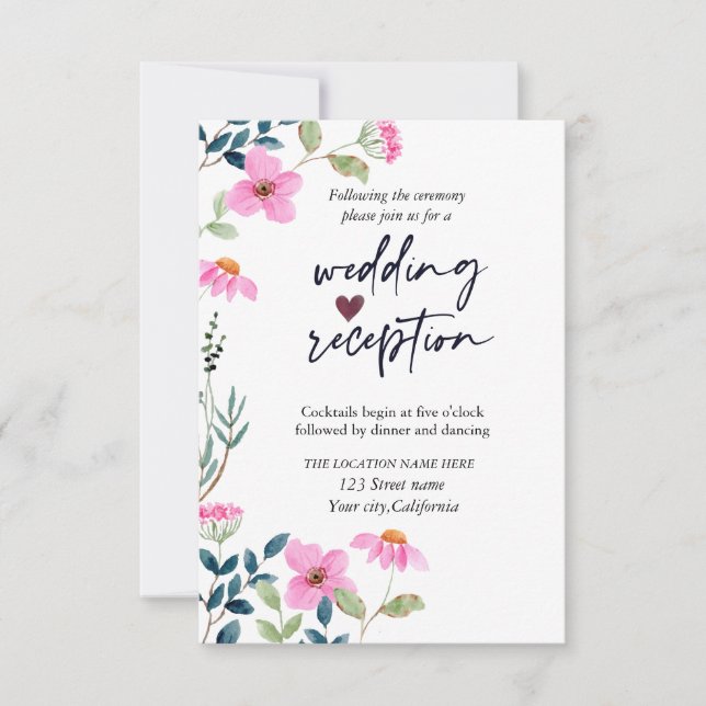 Garden Pink Flowers  Reception  Invitation (Front)