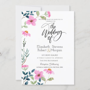 Garden Pink Flowers Wedding Invitation