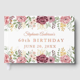 Garden Pink Summer Rose Floral 60th Birthday Foil Guest Book