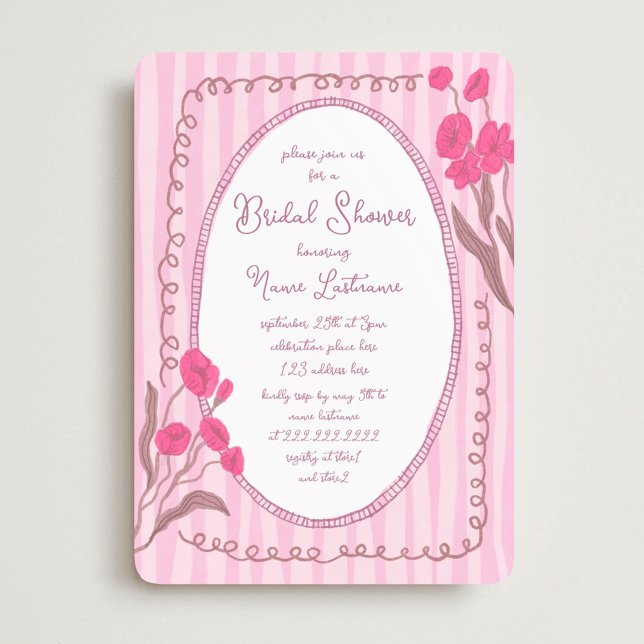Garden Pink Whimsical Hand Painted Bridal Shower Invitation (Creator Uploaded)