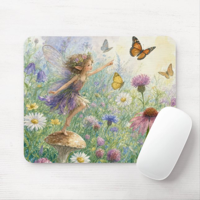 Garden Pixie with Butterflies Mouse Pad (With Mouse)