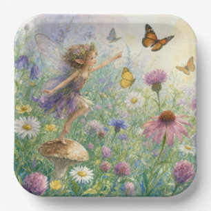 Garden Pixie with Butterflies Paper Plate