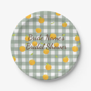Garden Plaid Green Lemon Picnic Paper Plate