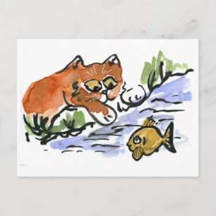 Garden Pond and Curious Kitten Postcard