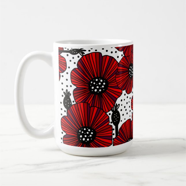 Garden Poppies and Seed Heads Mug (Left)