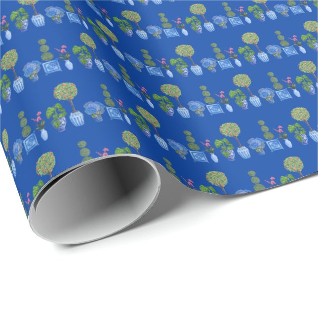 Garden Pots Wrapping Paper (on Blue) (Roll Corner)