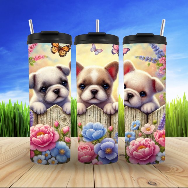 Garden Puppies and Butterflies Thermal Tumbler (Creator Uploaded)
