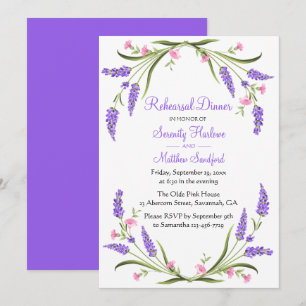 Garden Purple Floral Wedding Rehearsal Dinner Invitation