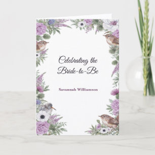 Garden Purple Green Floral Songbirds Bridal Shower Card