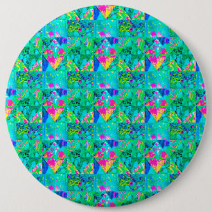 Garden Quilt Painting with Hydrangea and Blues 6 Cm Round Badge