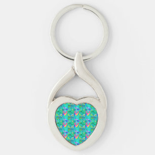 Garden Quilt Painting with Hydrangea and Blues Key Ring