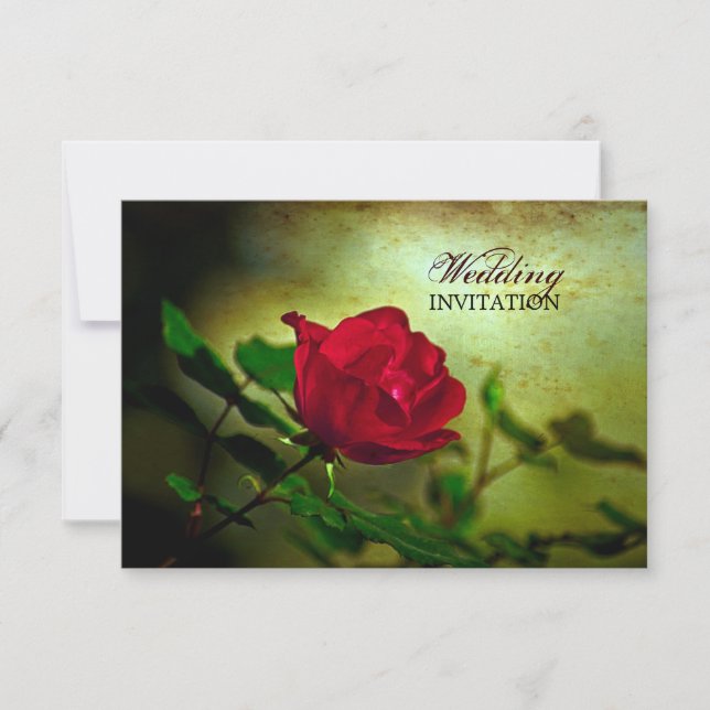 garden red rose steampunk gothic wedding invitation (Front)