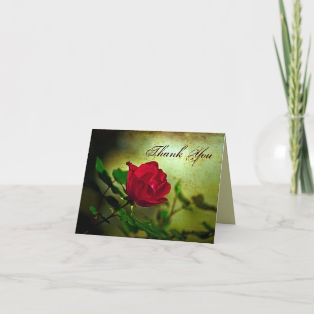 garden red rose steampunk gothic wedding thank you card (Front)