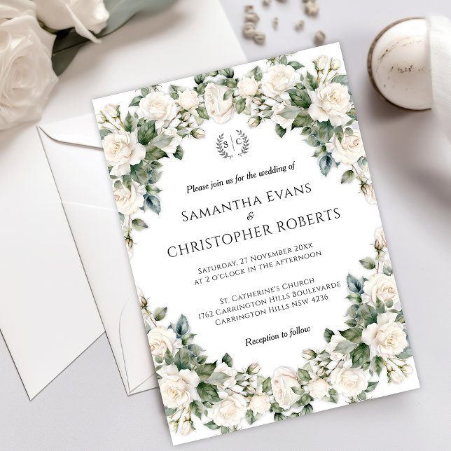 Garden Romance: Bride & Groom Monogrammed Wedding Invitation (Creator Uploaded)