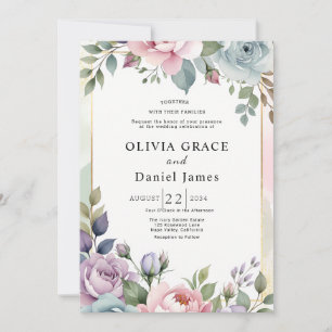 Garden Romantic Pastel Watercolor Floral Wedding Invitation