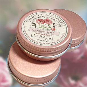 Garden Rose Beeswax Lip Balm with Rose Flower Bee Classic Round Sticker