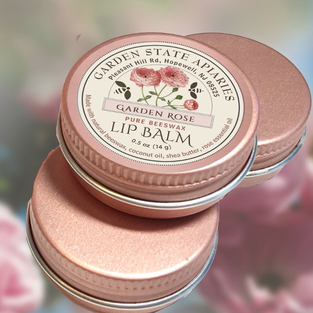 Garden Rose Beeswax Lip Balm with Rose Flower Bee Classic Round Sticker (Creator Uploaded)