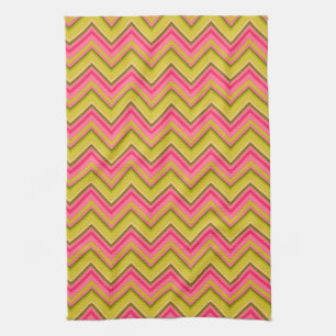 Garden Rose Chevron in Pink and Green Tea Towel