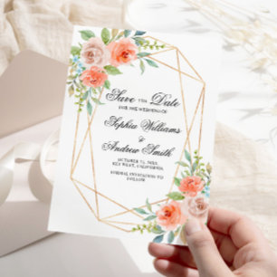 Garden Rose & Gold Frame Save the Date Invitation