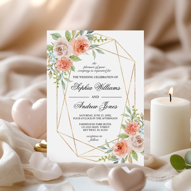 Garden Rose & Gold Frame Wedding Invitation (Creator Uploaded)