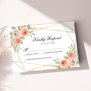 Garden Rose & Gold Frame Wedding RSVP Card