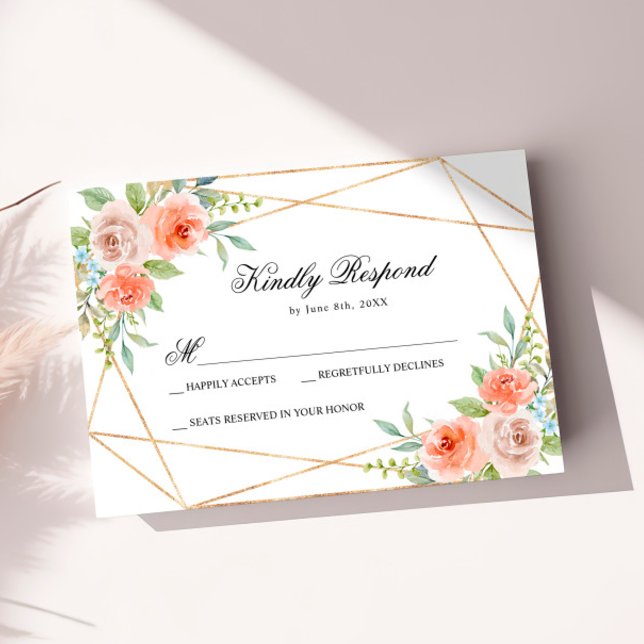 Garden Rose & Gold Frame Wedding RSVP Card (Creator Uploaded)