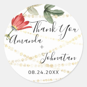 Garden Rose Gold Leaf Name Date White Gold Ivy Classic Round Sticker