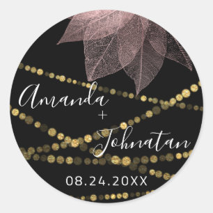 Garden Rose Gold Leaf Name Date White Gold Light Classic Round Sticker