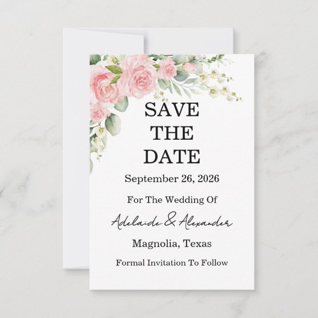 Garden Rose Pink Wedding Save The Date (Front)