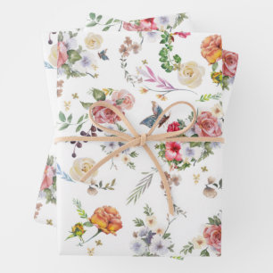 Garden Rose Romantic Floral Watercolor Wrapping Paper Sheet