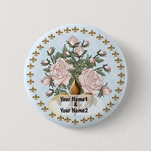 Garden roses  6 cm round badge (Front)