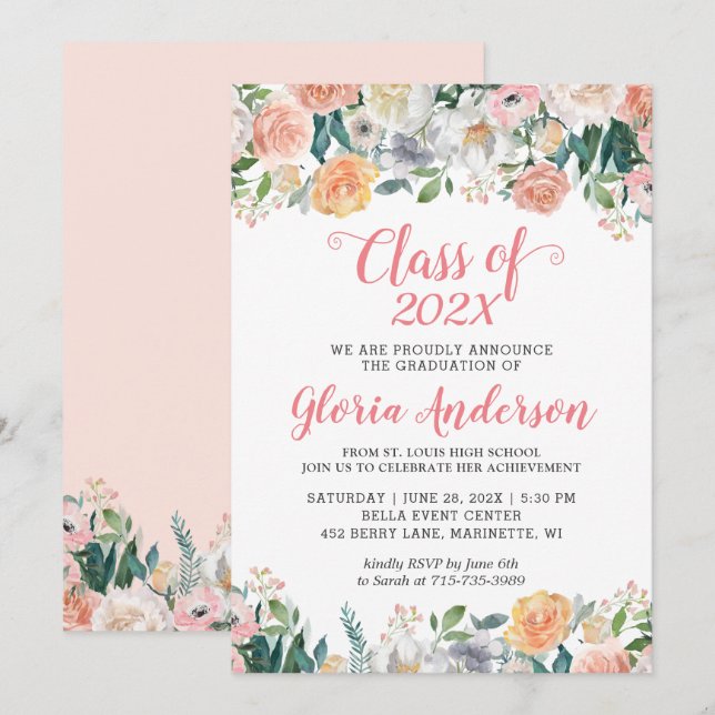 Garden Roses Bloom Floral Class of 2022 Graduation Invitation (Front/Back)