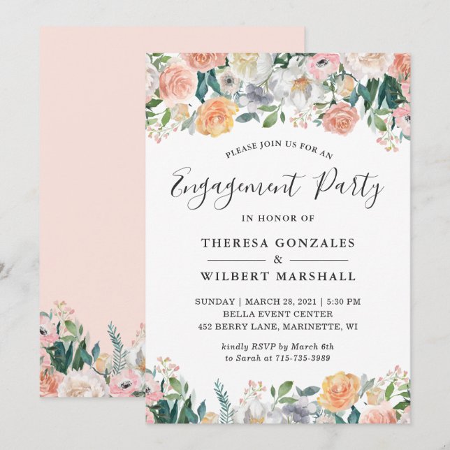 Garden Roses Engagement Party Invitation (Front/Back)