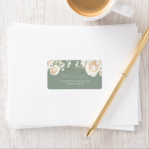 Garden Roses Floral Sage Green Wedding  Label