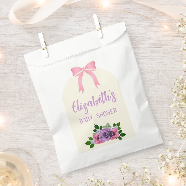 Garden Roses Pink Baby Shower Favour Bags (Clipped)