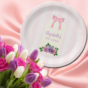 Garden Roses Pink Baby Shower Paper Plate