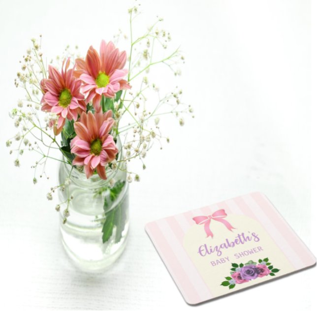 Garden Roses Pink Baby Shower Square Paper Coaster (Creator Uploaded)