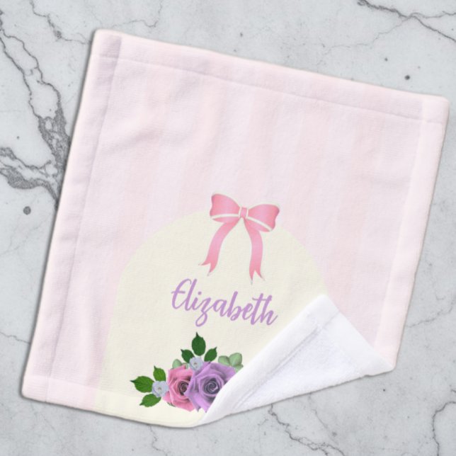 Garden Roses Pink Stripes Wash Cloth (Creator Uploaded)