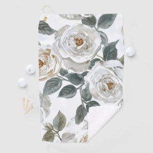 Garden Roses White Watercolor Floral Vintage Golf Towel