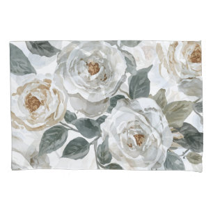Garden Roses   White Watercolor Floral Vintage Pillowcase