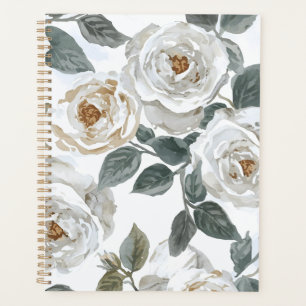 Garden Roses   White Watercolor Floral Vintage Planner