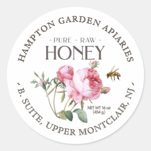 Garden Roses with honeybee Honey Jar Label
