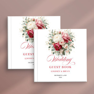 Garden Rustic Red Blush Wedding Guest Book